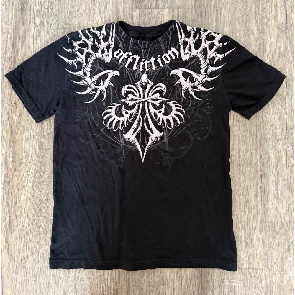 Affliction Live Fast Graphic T-Shirt Black Skull Bone Cross Y2K MMA Women's M